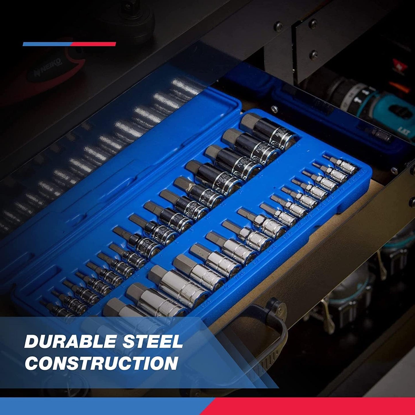 10288A 32-Piece Allen Hex Bit Socket Set - SAE and Metric Sizes, Crafted from Durable S2 Steel
