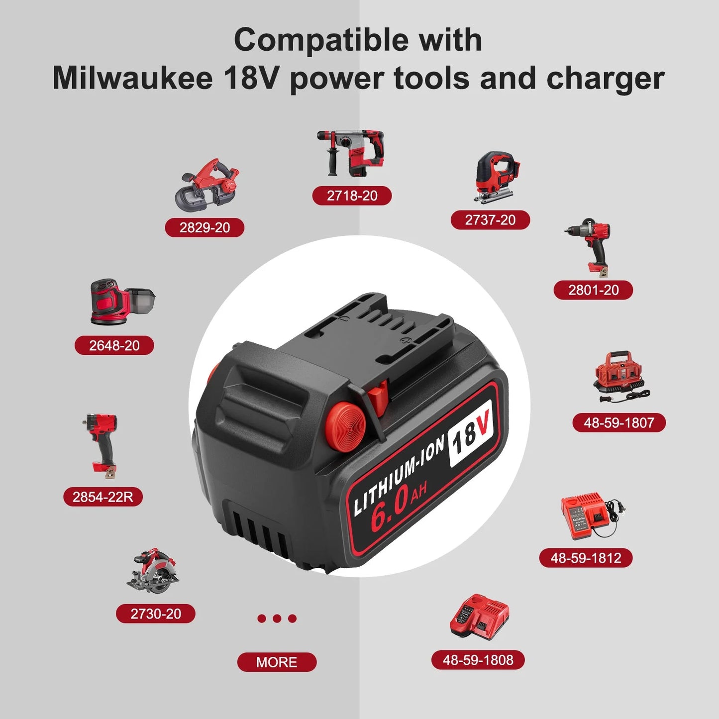 18V 6.0Ah M-18 Battery Replacement for Milwaukee and 1 Set 18V Charger