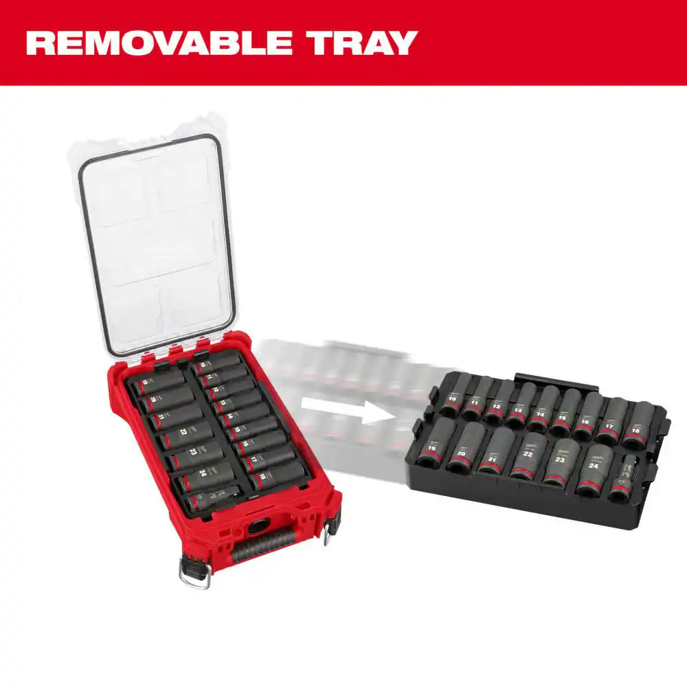 SHOCKWAVE 1/2 In. Drive Metric Deep Well PACKOUT Impact Socket Set & Screw Driver Bits W/Packout Case (86-Piece)