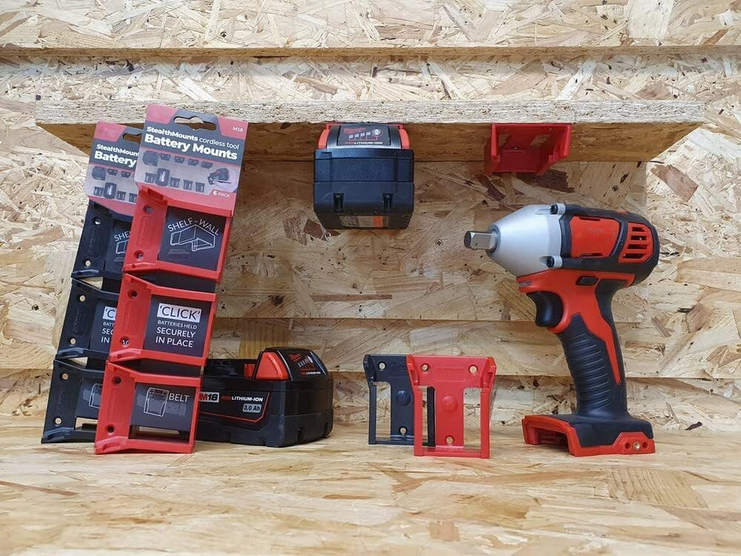 Battery Holder Compatible with Milwaukee M18 (6 Pack) - Red | Battery Mounts | Made in the UK