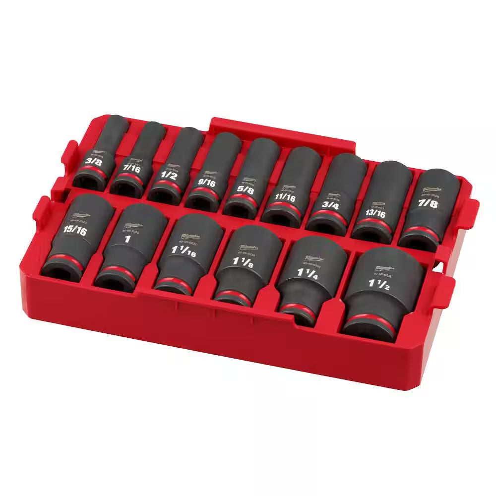 SHOCKWAVE Impact-Duty 1/2 In. Drive SAE Deep Well Impact Socket Set (15-Piece)