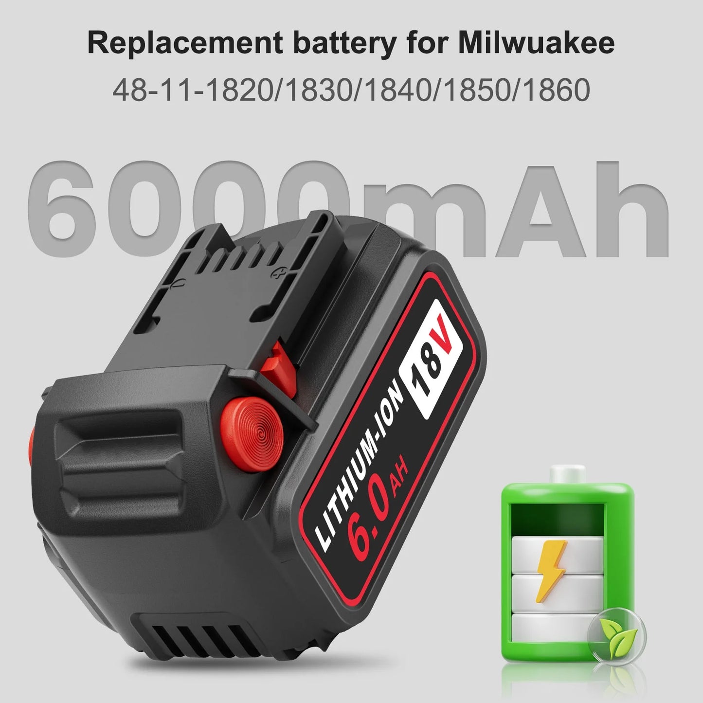 18V 6.0Ah M-18 Battery Replacement for Milwaukee and 1 Set 18V Charger
