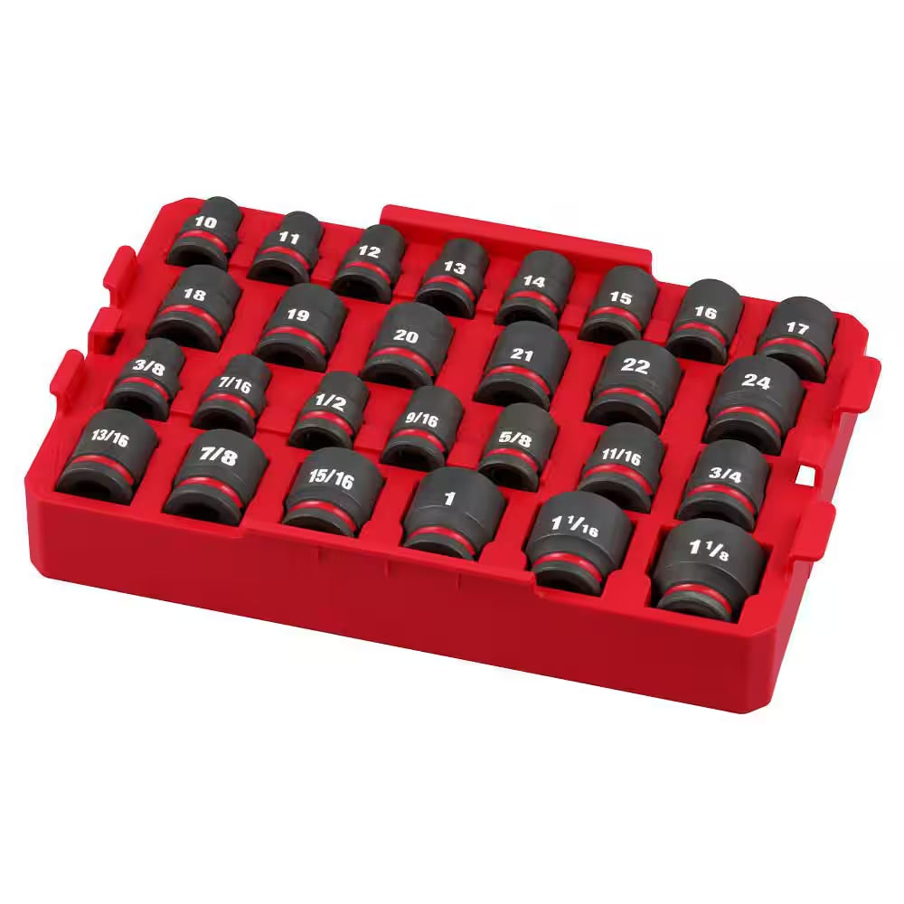 SHOCKWAVE Impact-Duty 1/2 In. Drive Metric and SAE Standard Impact Socket Set (27-Piece)