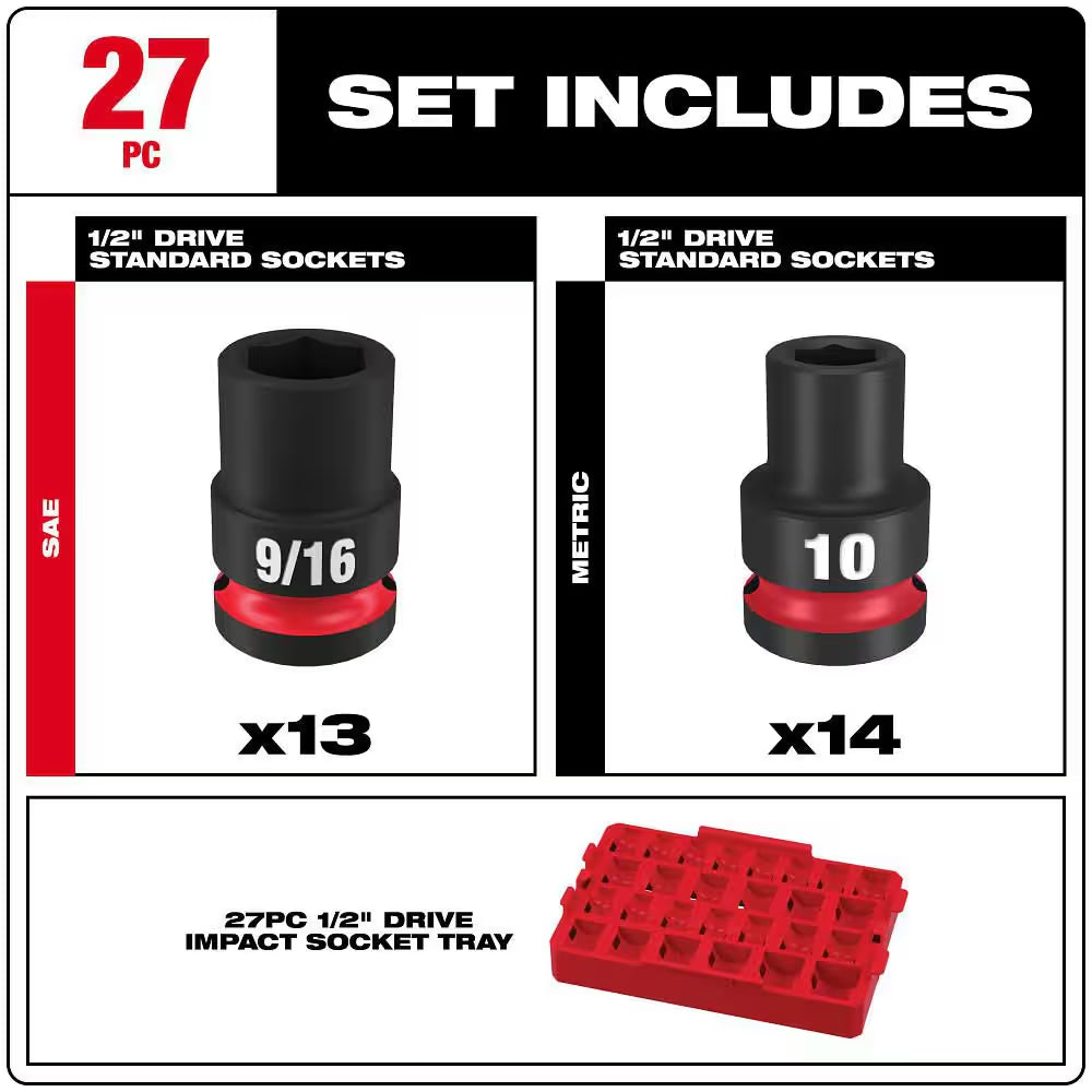 SHOCKWAVE Impact-Duty 1/2 In. Drive Metric and SAE Standard Impact Socket Set (27-Piece)