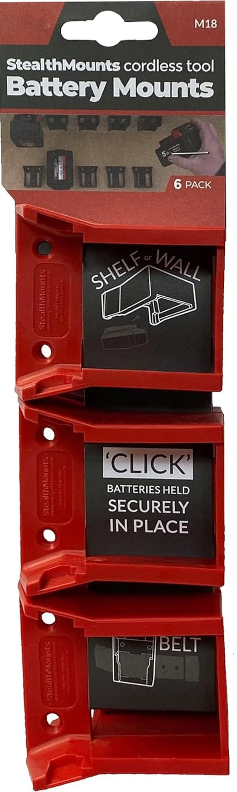 Battery Holder Compatible with Milwaukee M18 (6 Pack) - Red | Battery Mounts | Made in the UK
