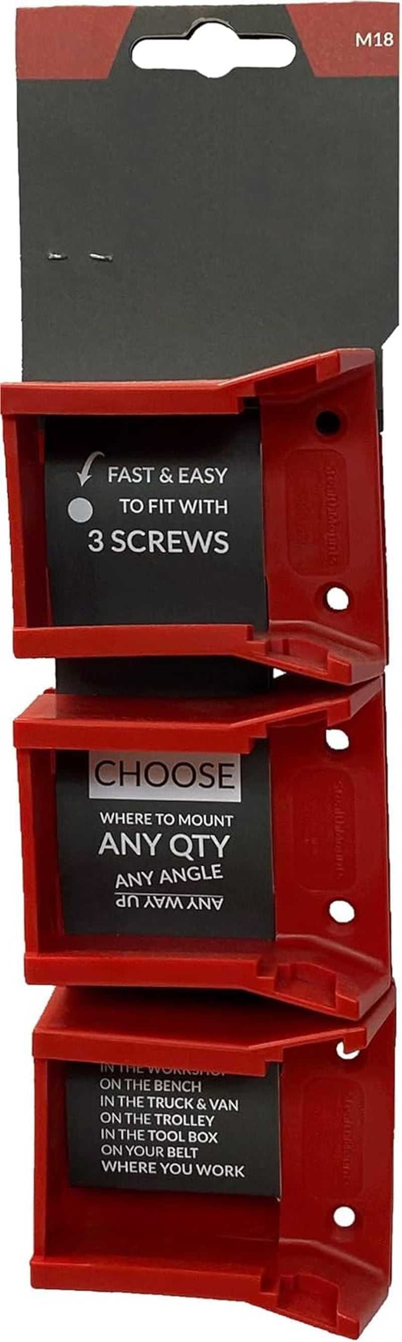 Battery Holder Compatible with Milwaukee M18 (6 Pack) - Red | Battery Mounts | Made in the UK