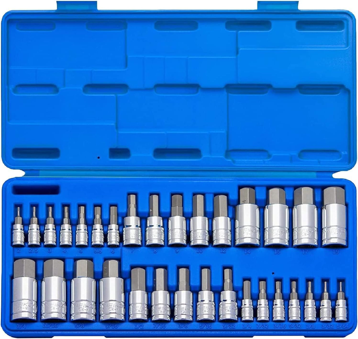 10288A 32-Piece Allen Hex Bit Socket Set - SAE and Metric Sizes, Crafted from Durable S2 Steel