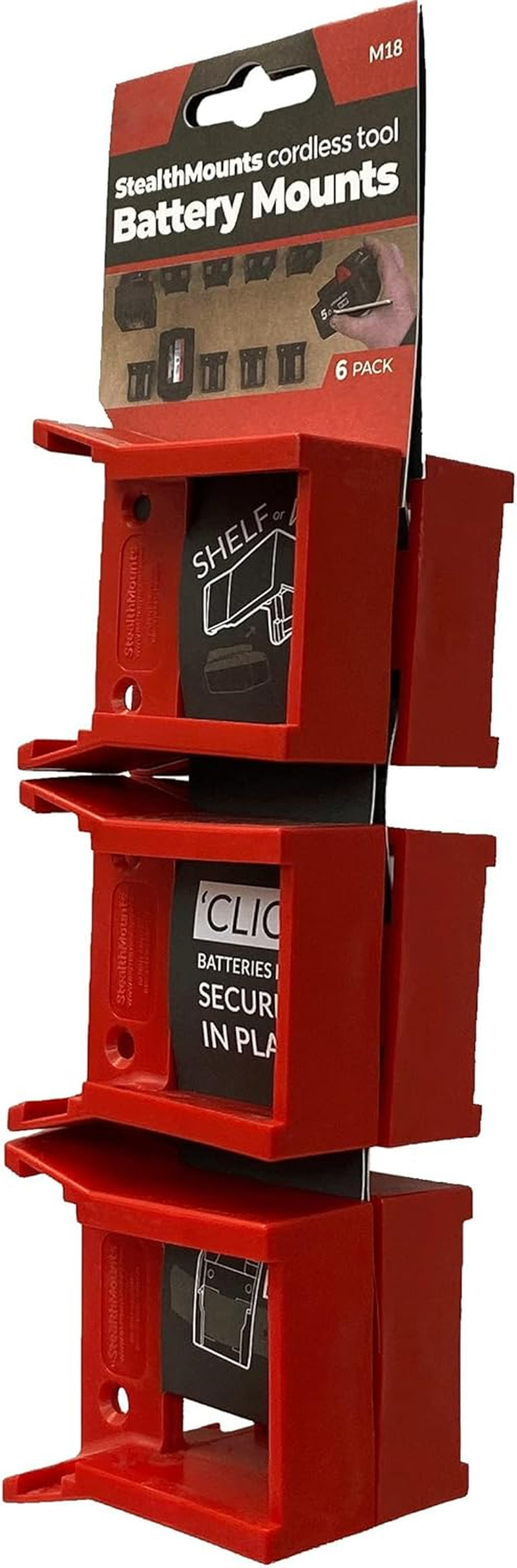 Battery Holder Compatible with Milwaukee M18 (6 Pack) - Red | Battery Mounts | Made in the UK