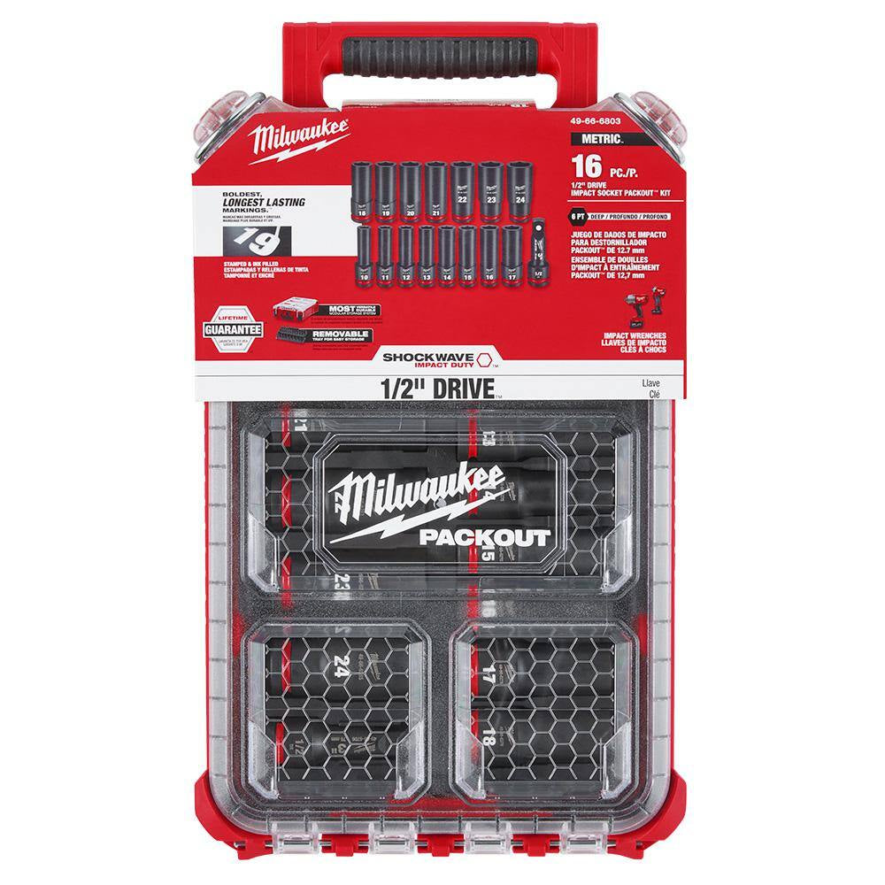 SHOCKWAVE 1/2 In. Drive Metric Deep Well PACKOUT Impact Socket Set & Screw Driver Bits W/Packout Case (86-Piece)