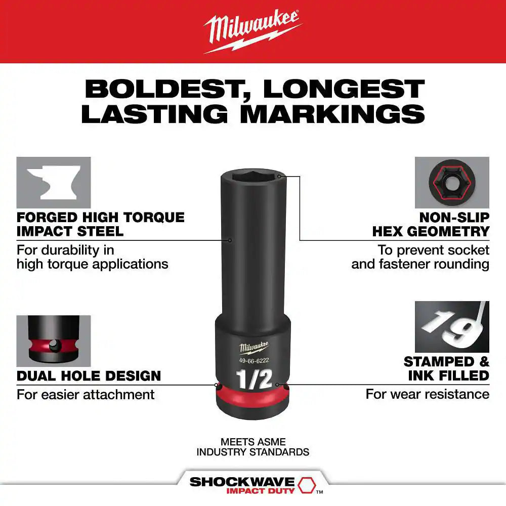 SHOCKWAVE Impact-Duty 1/2 In. Drive SAE Deep Well Impact Socket Set (15-Piece)
