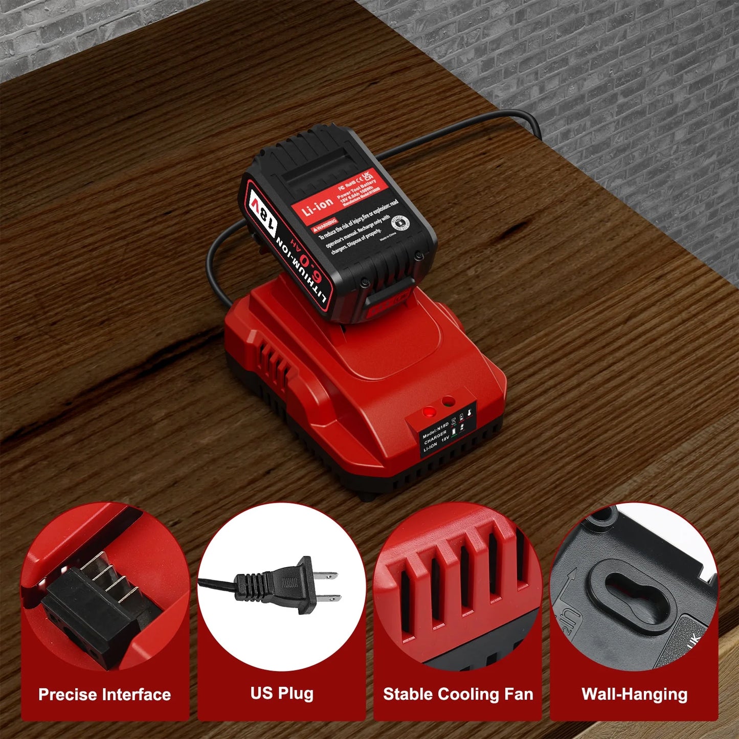 18V 6.0Ah M-18 Battery Replacement for Milwaukee and 1 Set 18V Charger
