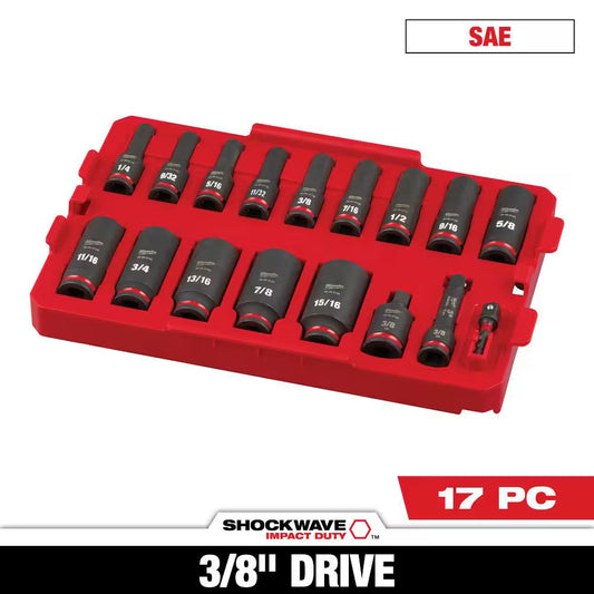 SHOCKWAVE Impact-Duty 3/8 In. Drive SAE Deep Well Impact Socket Set (17-Piece)
