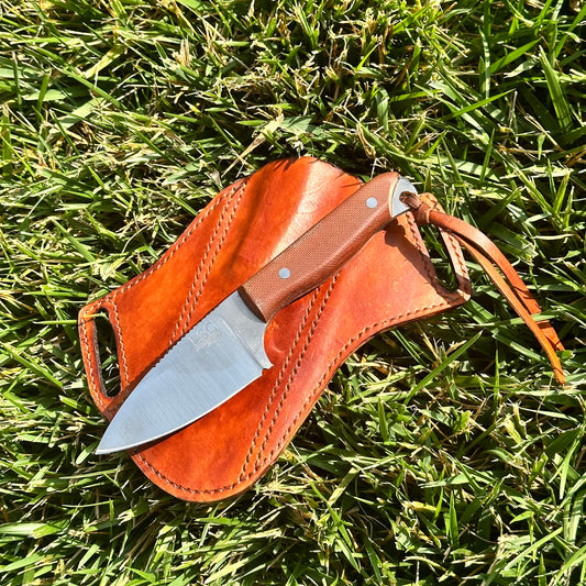 [SOLD]  Custom 3" Skinner with Leather Small of the Back Sheath