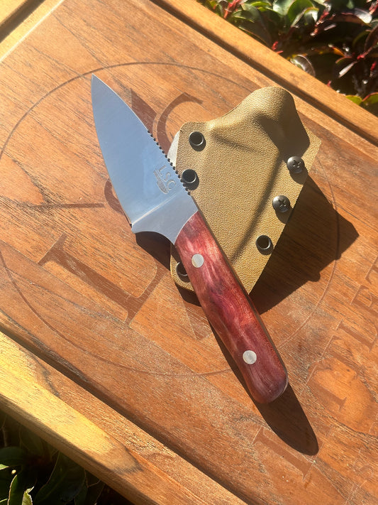 [SOLD] Custom 3" Skinner Knife with Red Maple Scales