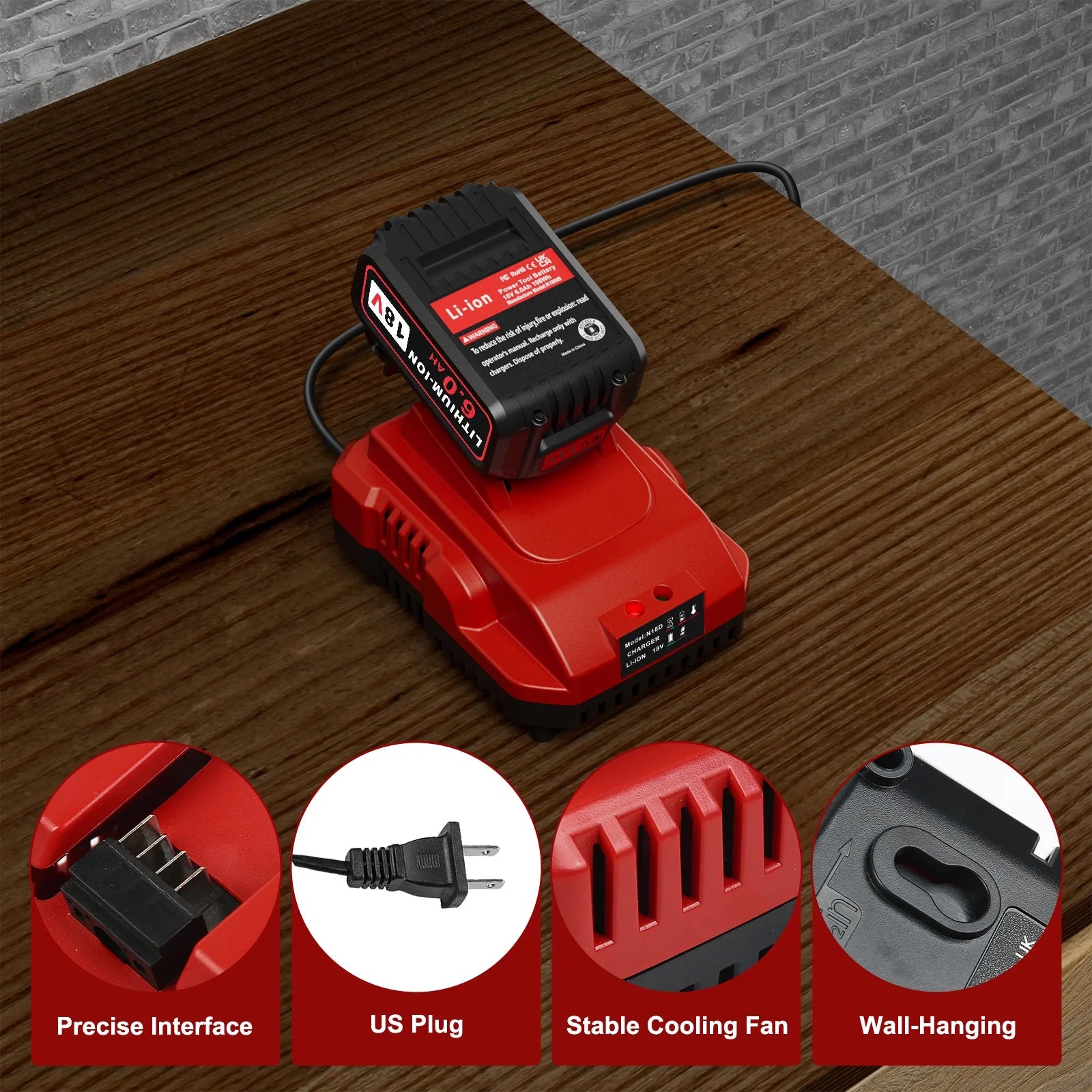 18V 6.0Ah M-18 Battery Replacement for Milwaukee and 1 Set 18V Charger