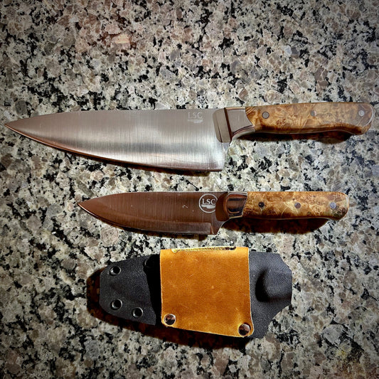 [SOLD]  Custom 8" Chef/5" Camp Knife Combo